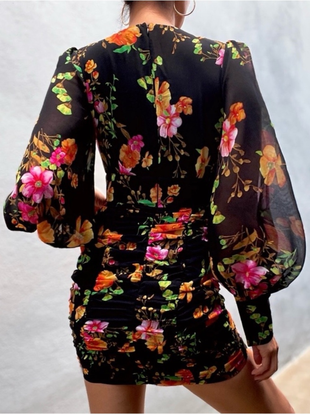 Runaway The Label Black Floral Dress Size XS Sheer Sleeves Mini Graduation Event